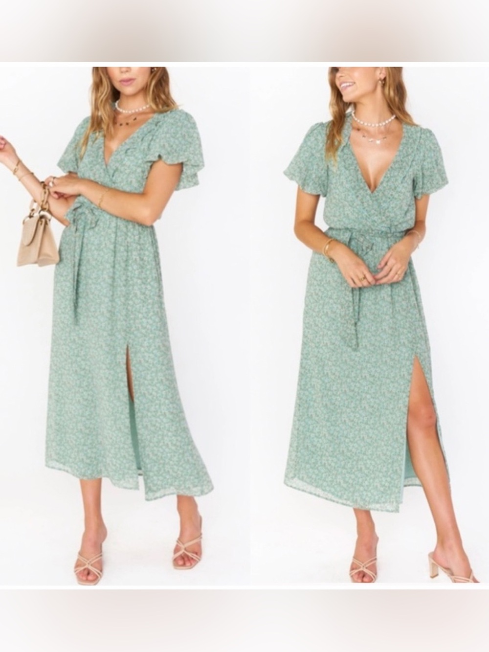 NWT Show Me Your MuMu Midi Wedding Guest Dress Mint Green Floral Chiffon XS